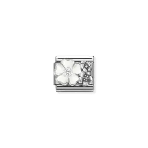 Nomination Symbol link med ox. sølv, emalje og CZ, Hvit blomst