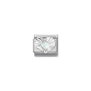 Nomination Symbol link med Sølv og Hvit Opal – Hjerte