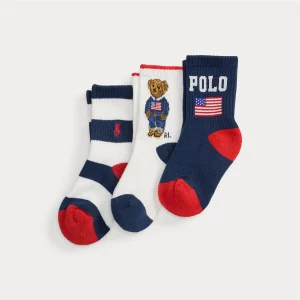 Polo Ralph Lauren – 3-pakning bamsesokker med logo – Blå – Gutt – Str 25-39