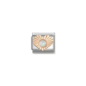 Nomination Symbol link med Rosègull og Opal, Hjerte med Opal