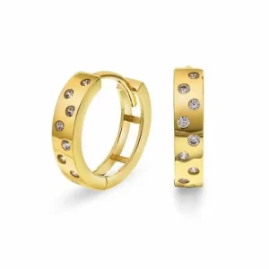 Øreringer i Gult Gull, Firkantet Kreol med Zirconia 3×13 mm