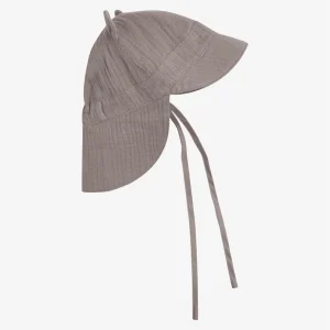 Huttelihut – Solhatt i musselin med øreklaffer og knyting – Beige – Unisex – 0-2 år