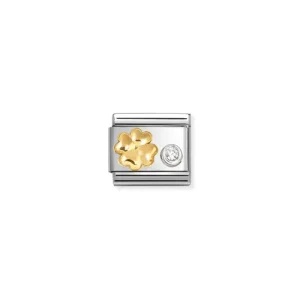 Nomination Symbol link i gull med zirkonia i sølvinnfatning, Firkløver