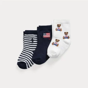 Polo Ralph Lauren – 3-pakning bamsesokker med striper – Blå/hvit – Gutt – 0-2 år