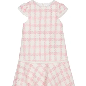 Patachou – Rutete kjole med puffermer – Rosa og hvit – Jente – 4-14 år