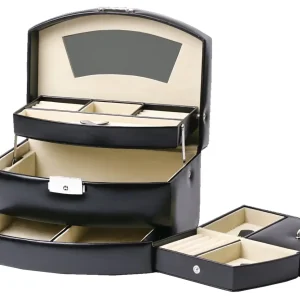 Smykkeskrin, Sort/Beige med ovalt speil