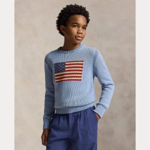 Polo Ralph Lauren – Flagg-genser – Lysblå – Unisex – 10-20 år