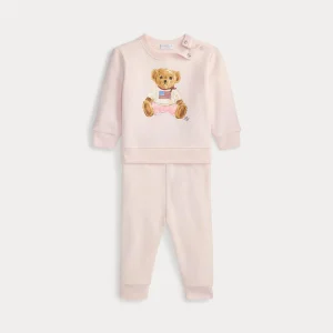 Polo Ralph Lauren – 2-delt collegesett med bamsemotiv – Rosa – Jente – 0-2 år