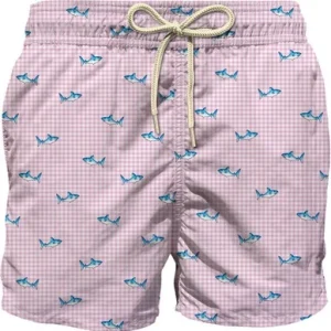MC2 Saint Barth – Badeshorts med haimotiv – Rosa og hvit – Gutt – 12-16 år