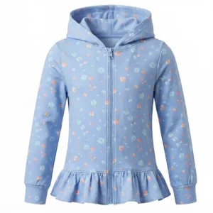 Vilje & Ve – Signe hettejakke med blomster – Lysblå – Jente – 2-8 år