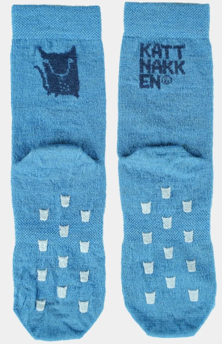 Kattnakken – 2-pakning tynne ullsokker med antiskli – Blå – Unisex – Str 17-27 - Image 3